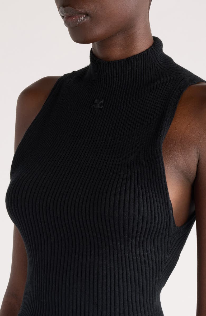 Courrèges Mock Neck Cotton & Merino Wool Crop Top, Alternate, color, 