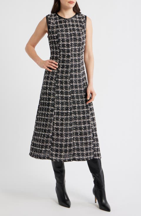 Tweed Sleeveless Fit & Flare Midi Dress