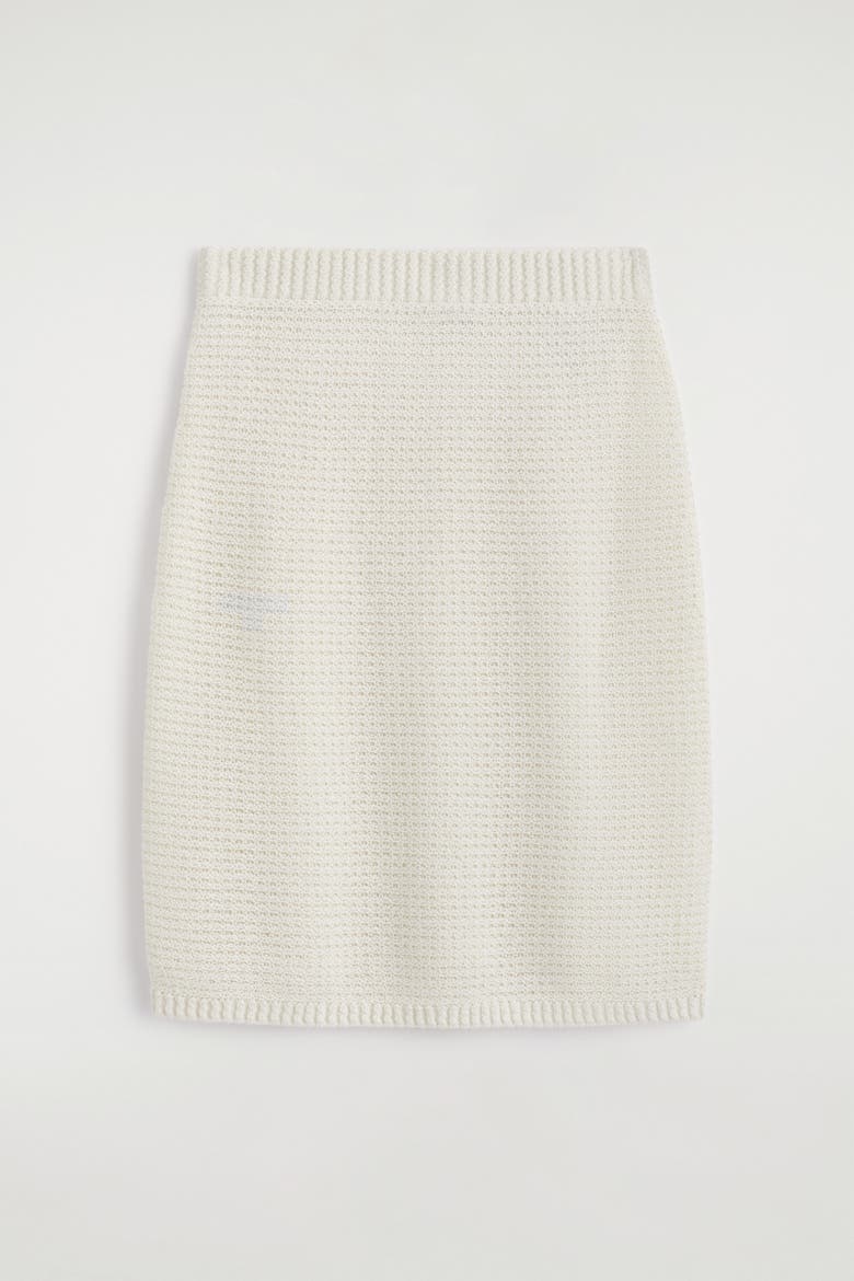 Textured Knitted Cotton Mini Skirt, Alternate, color, WHITE