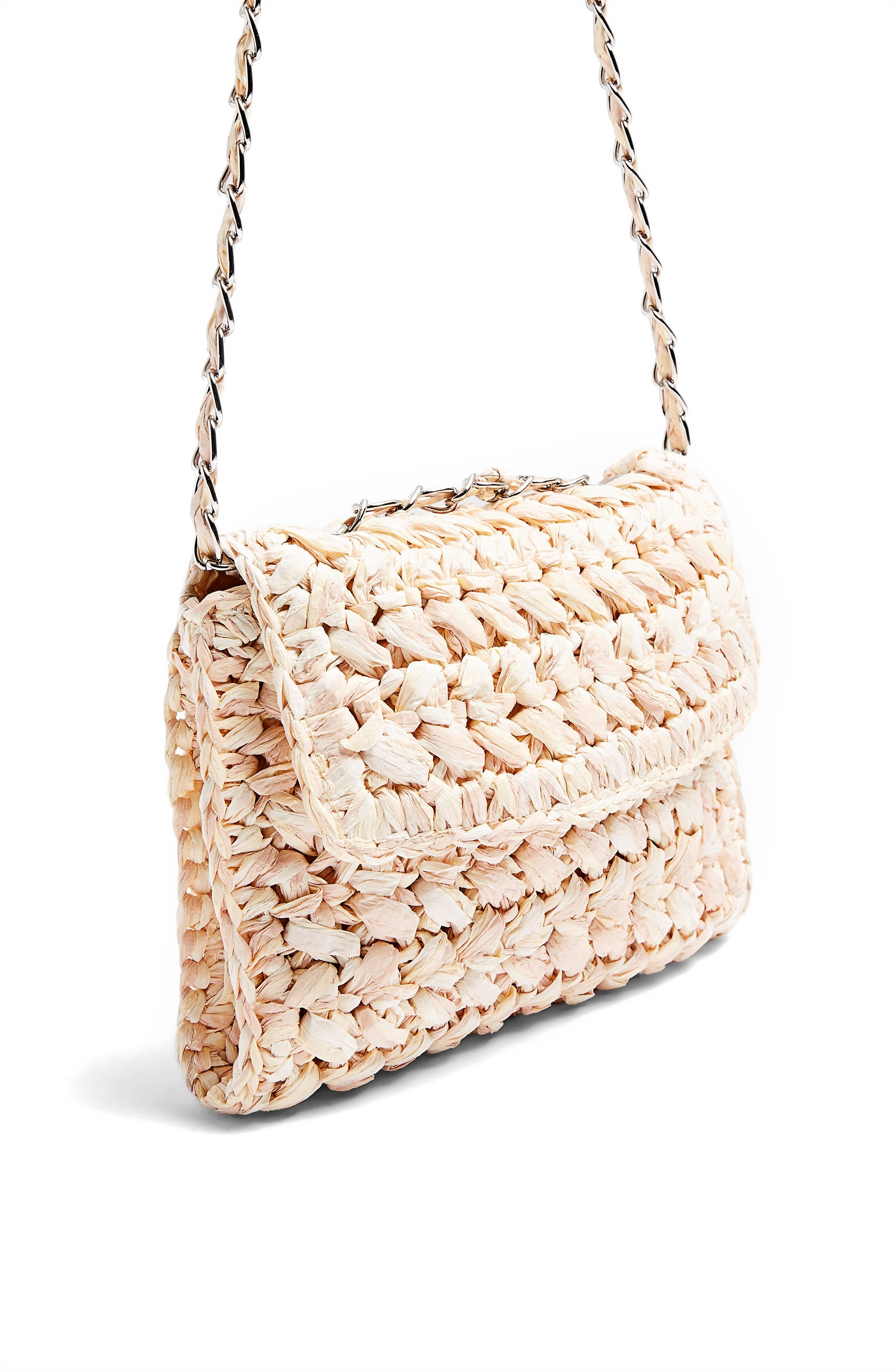 Topshop Fiji Woven Straw Shoulder Bag, Alternate, color, 