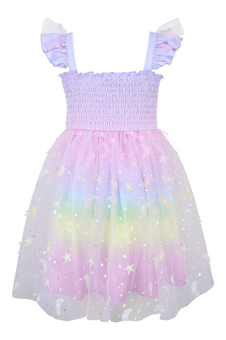 Kids' Glitter Flutter Sleeve Smocked Bodice & Tulle Skirt, Alternate, color, ORCHID MULTI