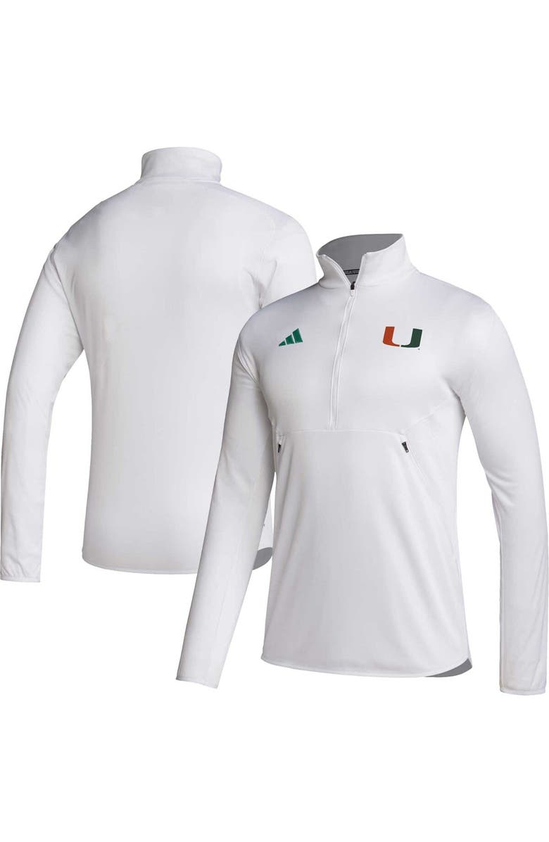 adidas Men's adidas White Miami Hurricanes 2023 Sideline AEROREADY Half-Zip Top, Main, color, 
