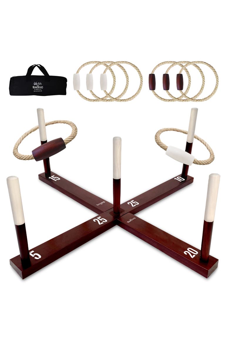 Giant Rustic Ring Toss Outdoor Game, Main, color, Brown
