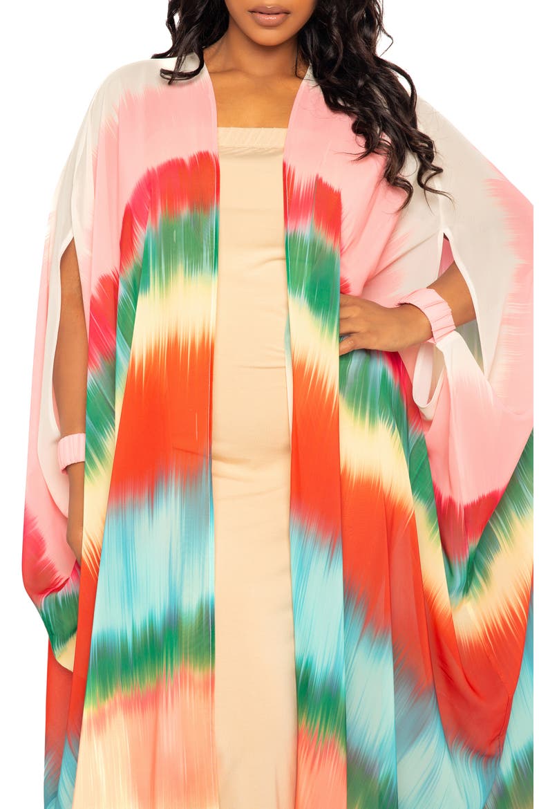Ombré Stripe Elastic Cuff Cover-Up, Alternate, color, ORANGE MULTI
