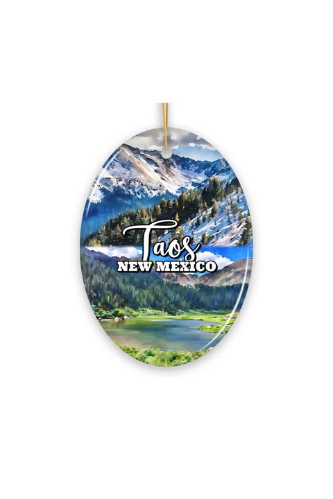 Taos New Mexico Mountain Collage Oval Ceramic Ornament