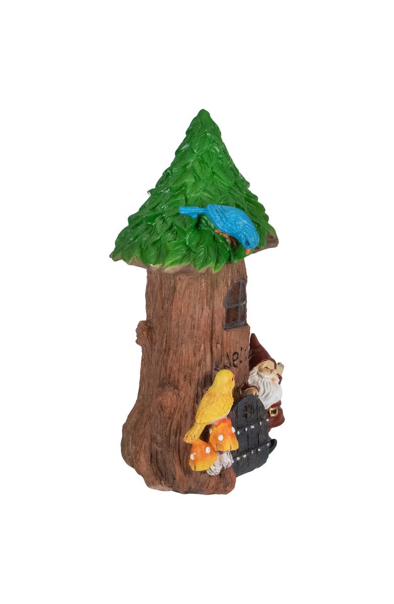 Northlight 14" Solar Lighted Welcome Gnome Tree House Outdoor Garden Statue, Alternate, color, Brown
