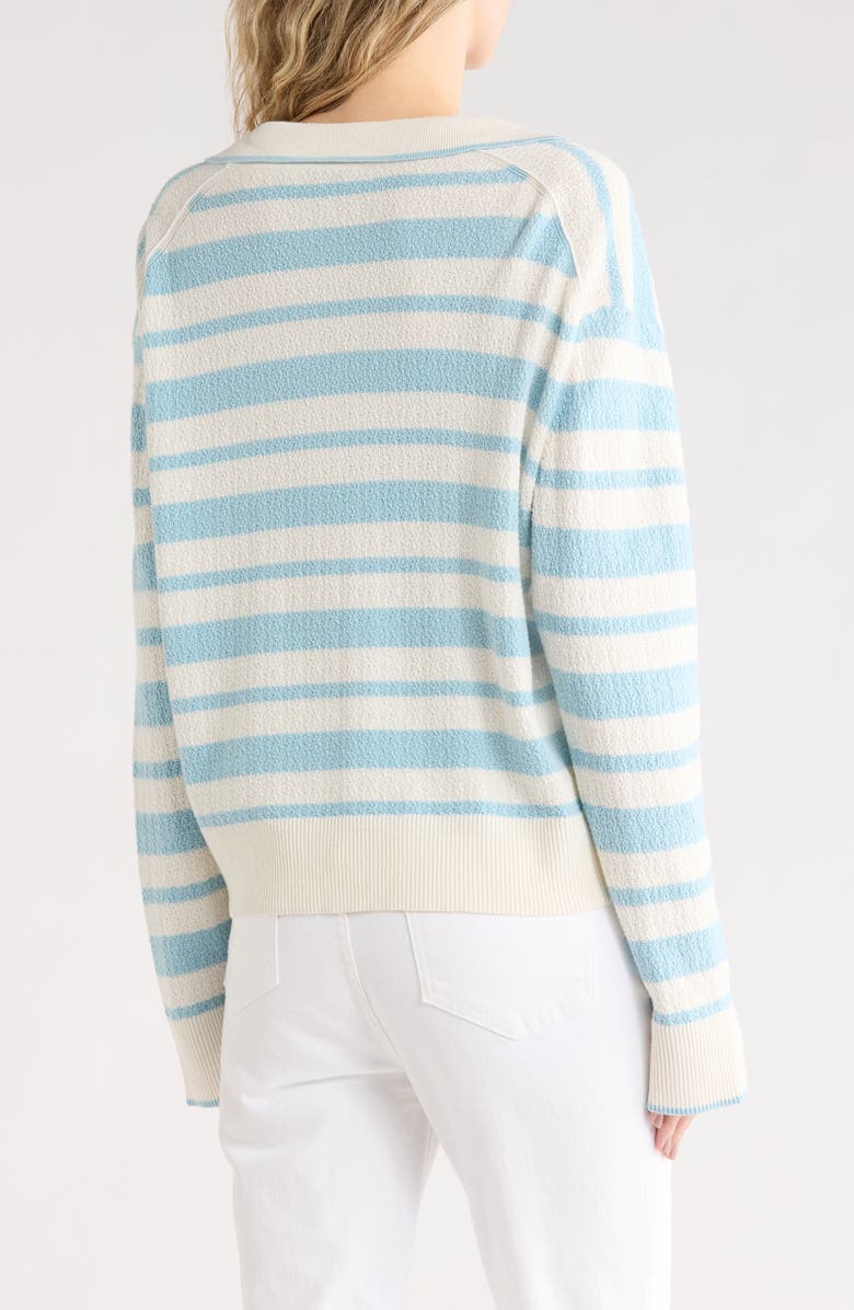 Simkhai Miller Stripe Cotton & Silk Polo Sweater, Alternate, color, Azure Sky Stripe