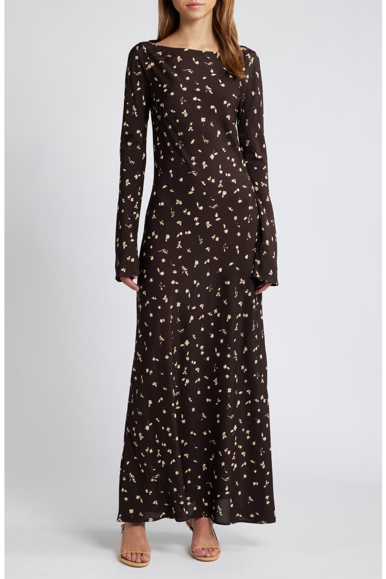 Lilou Floral Long Sleeve Jersey Maxi Dress, Main, color, CLOVER BROWN