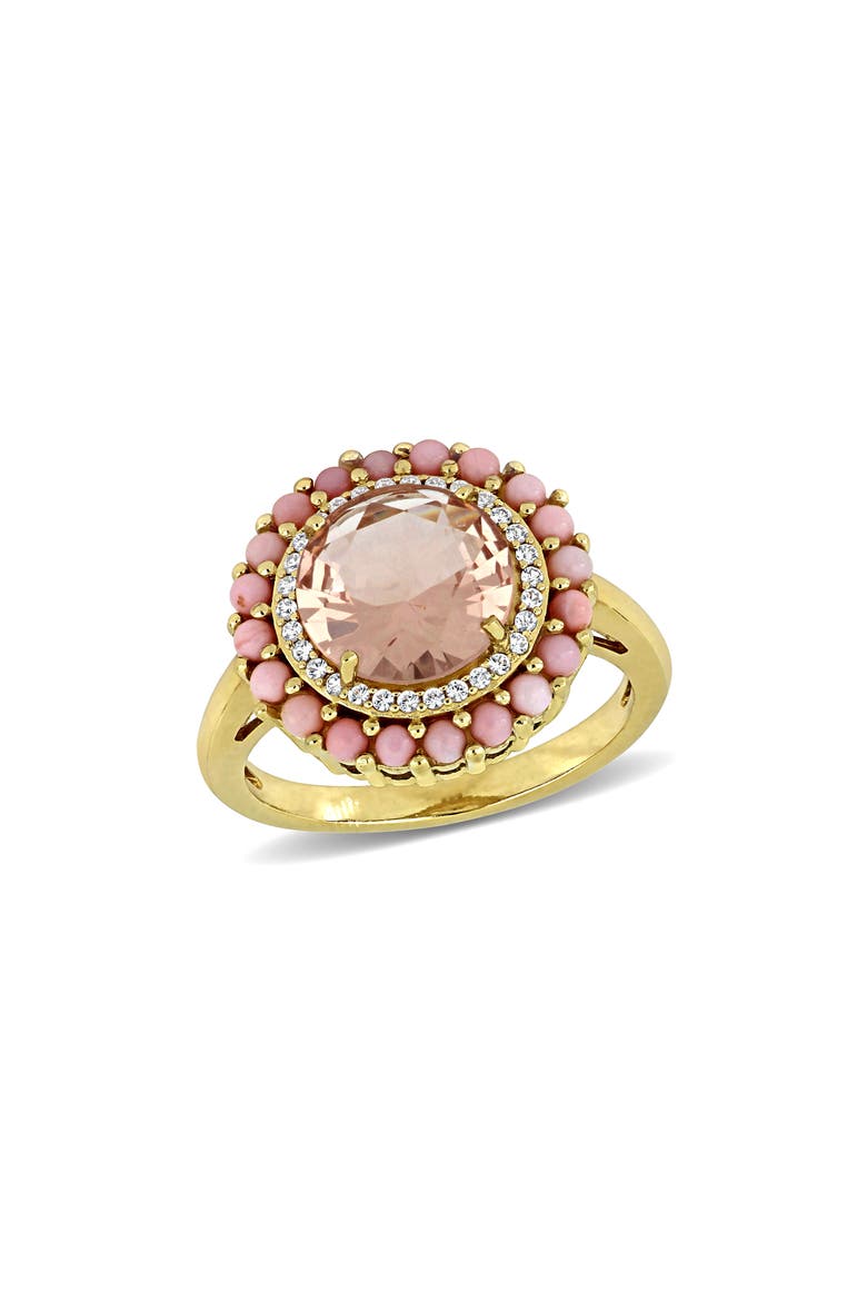 Morganite, Pink Opal & Lab Grown White Sapphire Halo Ring, Main, color, PINK