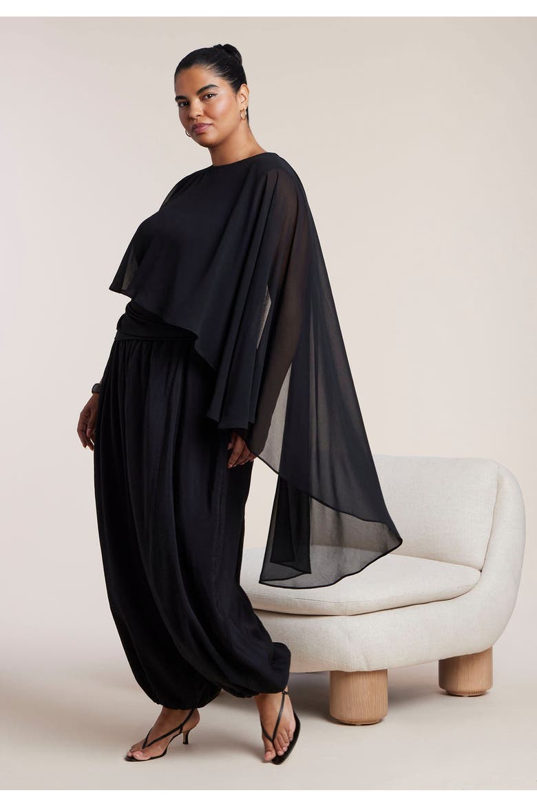 Asymmetric Top With Chiffon Cape, Alternate, color, BLACK ONYX