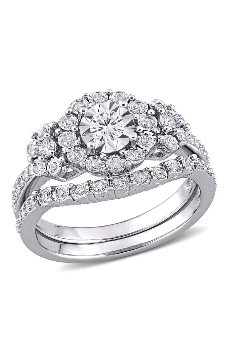 Julianna B. Diamond Halo Bridal Ring Set Sterling Silver, Main, color, Sterling Silver