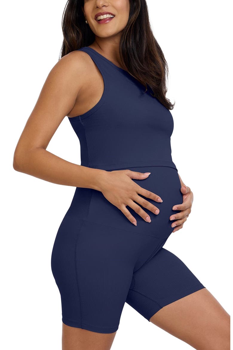 Crew Neck Racerback Cropped Maternity Tank, Alternate, color, Navy Blazer