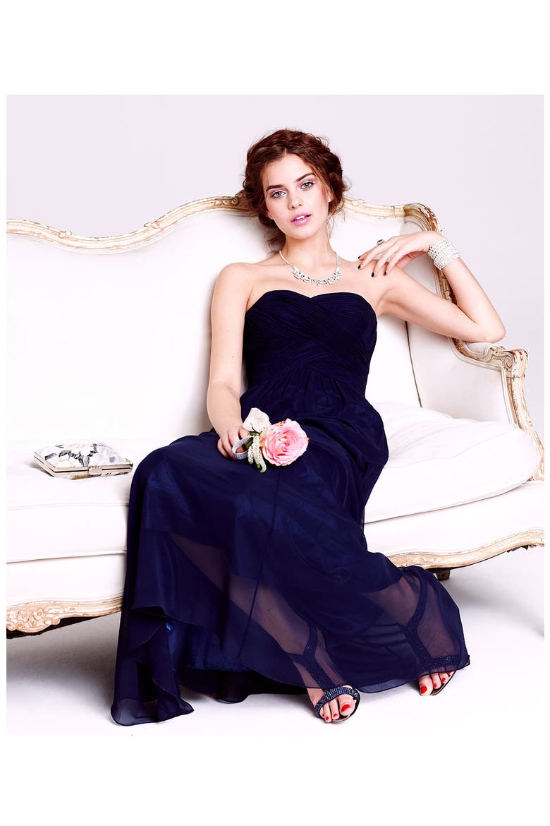 Strapless Ruched Chiffon Gown, Alternate, color, IVORY
