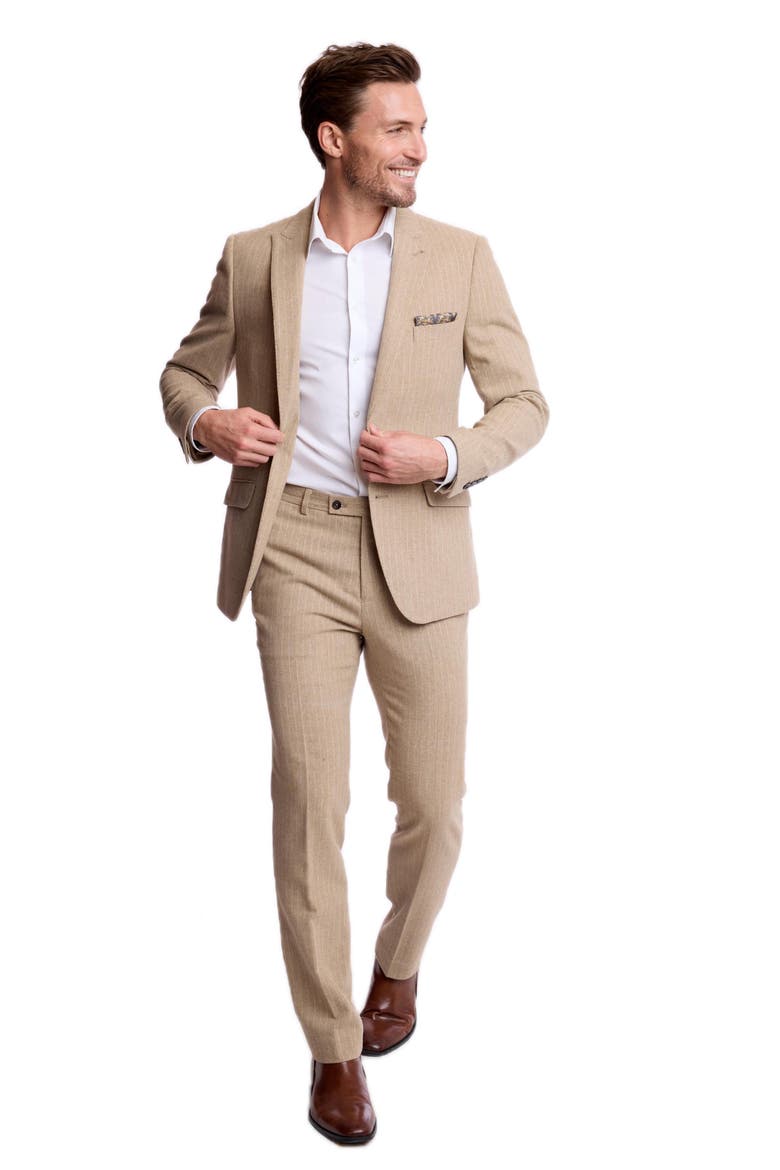 Downing Slim Fit Pinstripe Wool Blend Pants, Alternate, color, HARVEST TAN PINSTRIPE