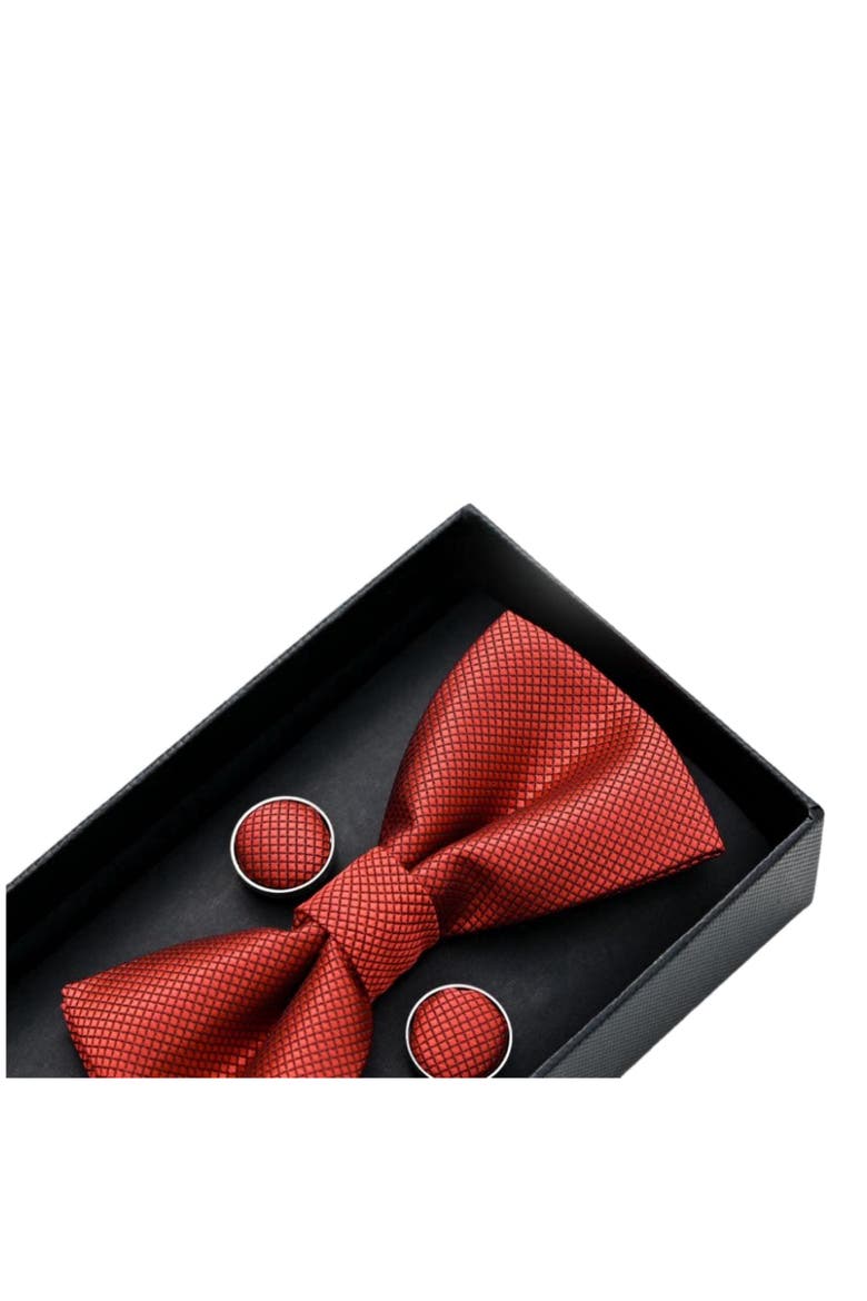 Crosshatch Bow Tie Set, Alternate, color, Orange Red