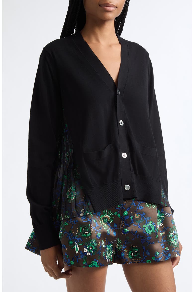 Floral Print Wool Blend Cardigan, Alternate, color, BLACK/ BROWN MULTI