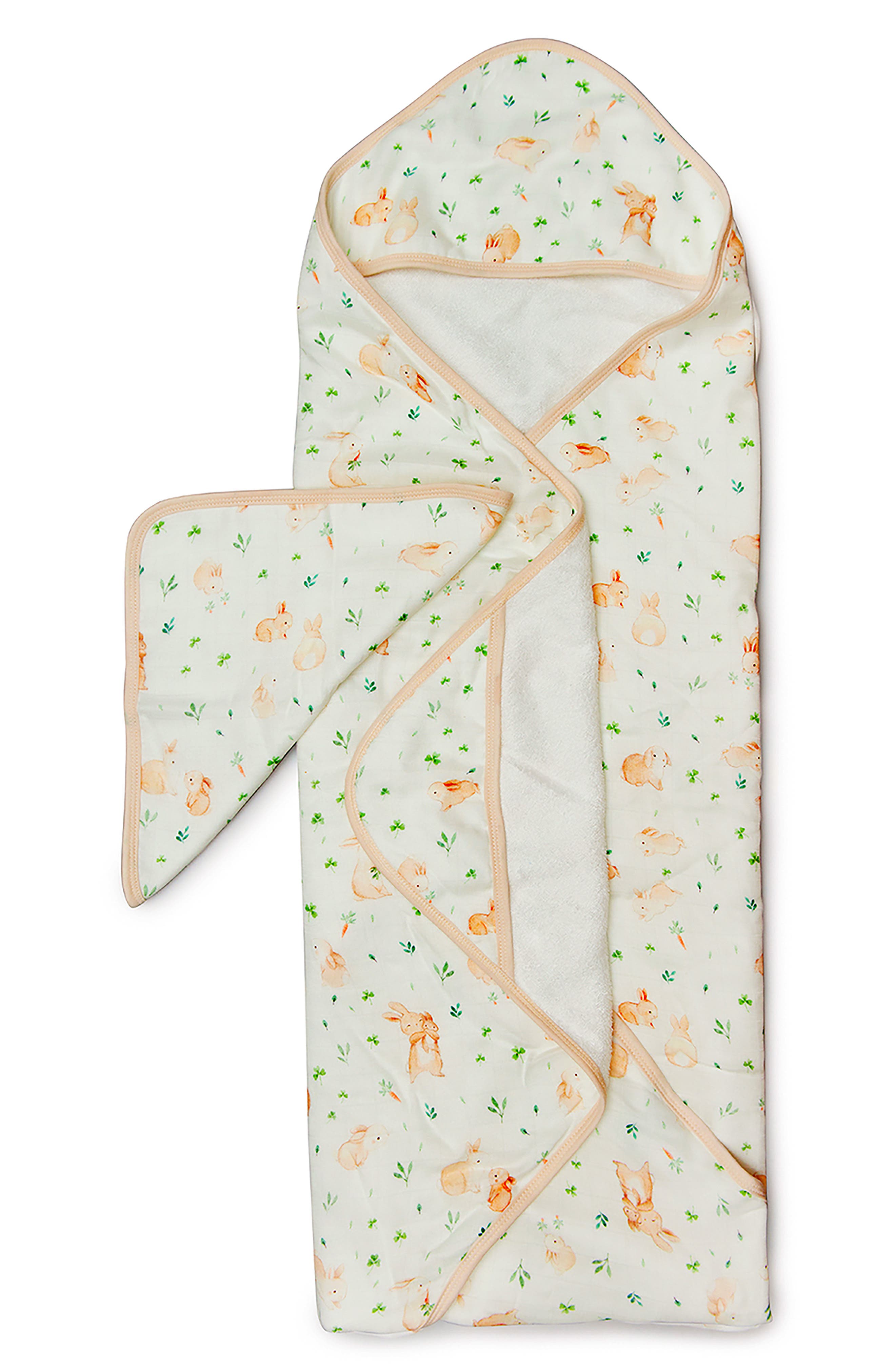 Loulou Lollipop Muslin Hooded Towel & Washcloth Set in Bunny Meadow 