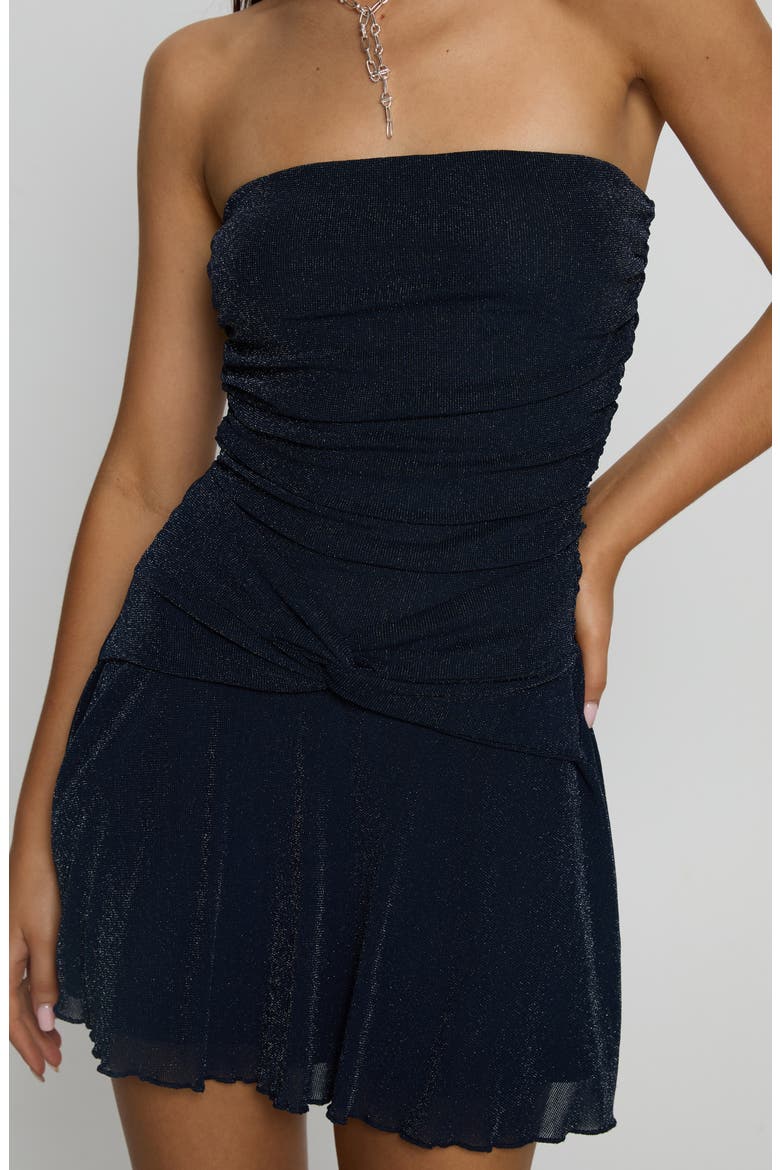 Acasia Metallic Strapless Cocktail Minidress, Alternate, color, NAVY
