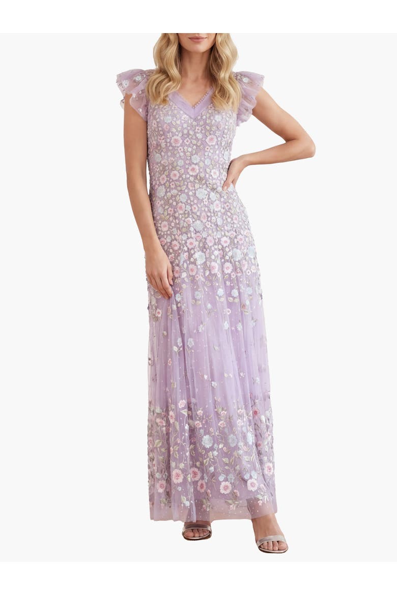 Ethereal Blooms Short Sleeve Ankle Gown, Main, color, Lavender/Multi