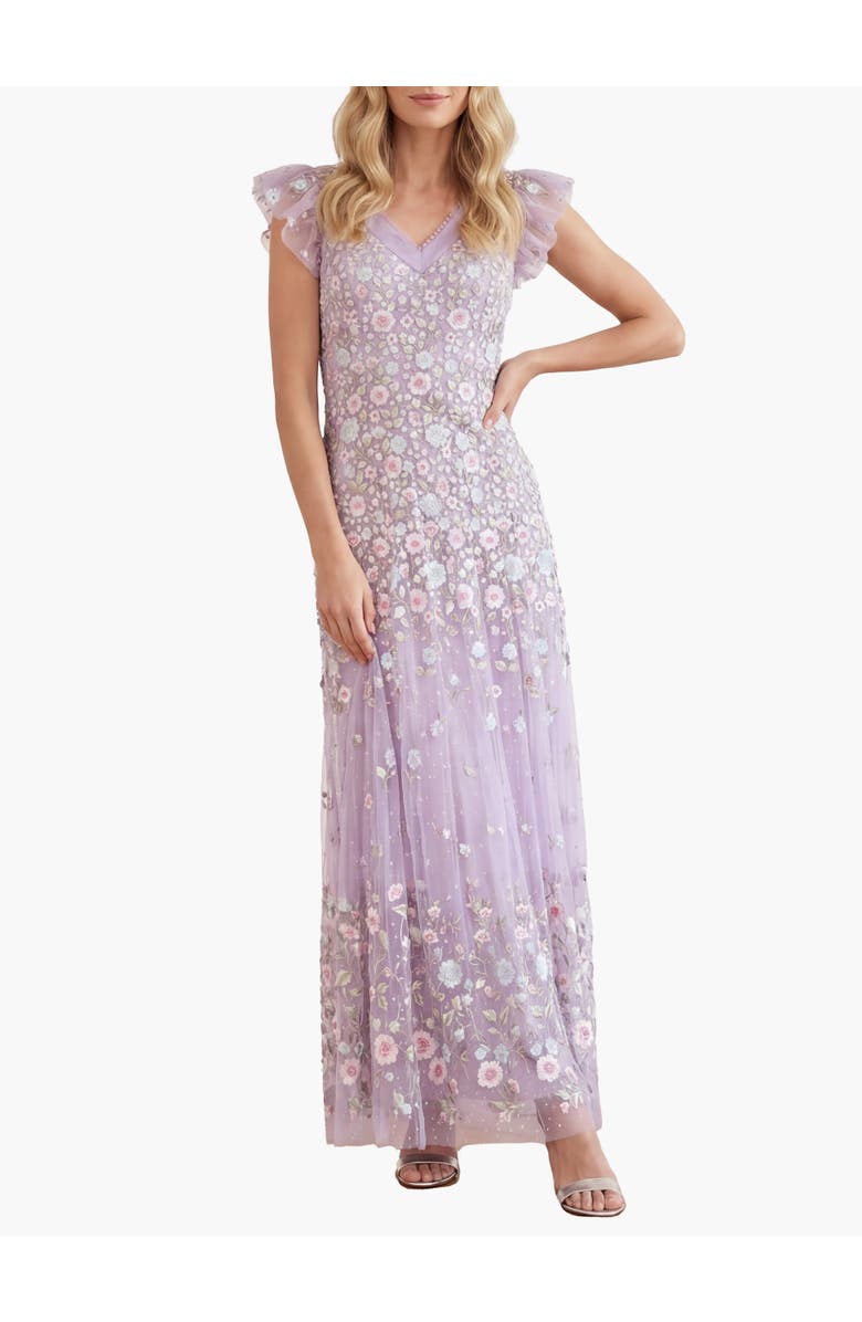 Needle & Thread Ethereal Blooms Short Sleeve Ankle Gown, Main, color, Lavender/Multi