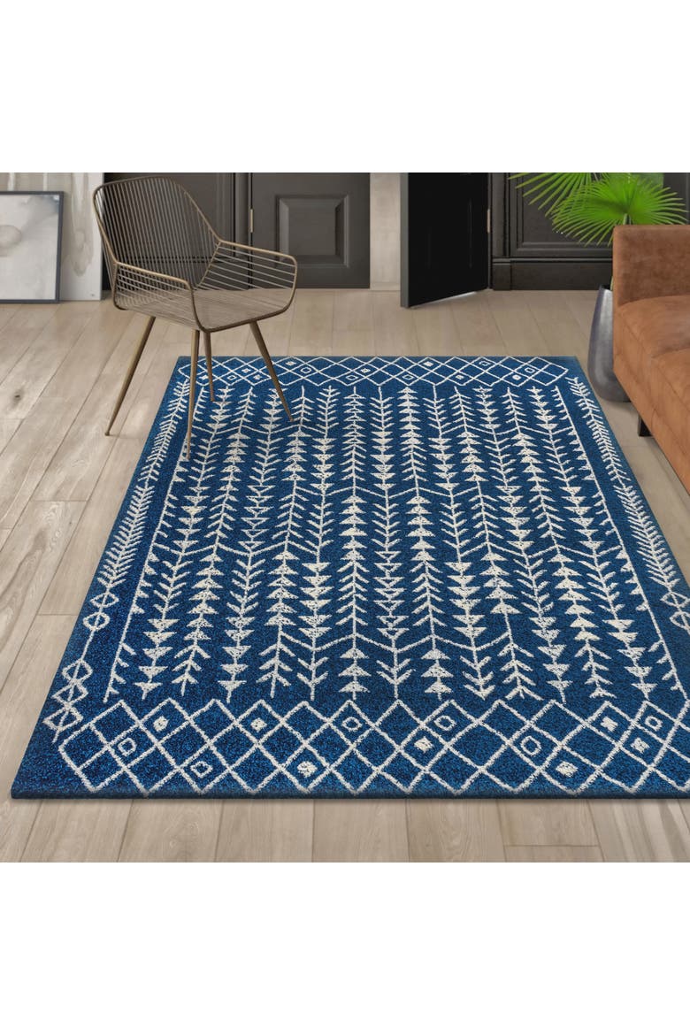 Ziri Moroccan Geometric Area Rug, Alternate, color, Navy/Cream