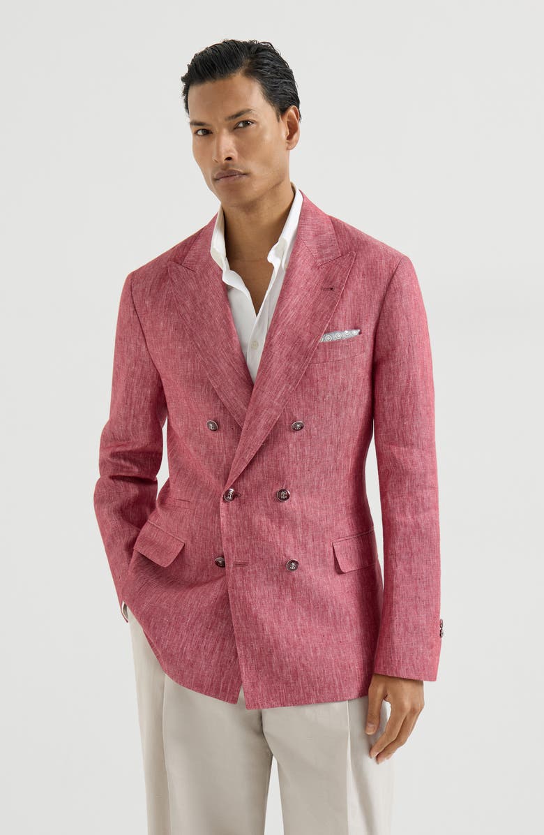 Brunello Cucinelli Linen denim jacket, Main, color, Strawberry