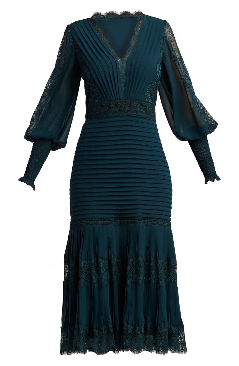 Tadashi Shoji Lace Pintuck Long Sleeve Cocktail Dress, Alternate, color, Eclipse