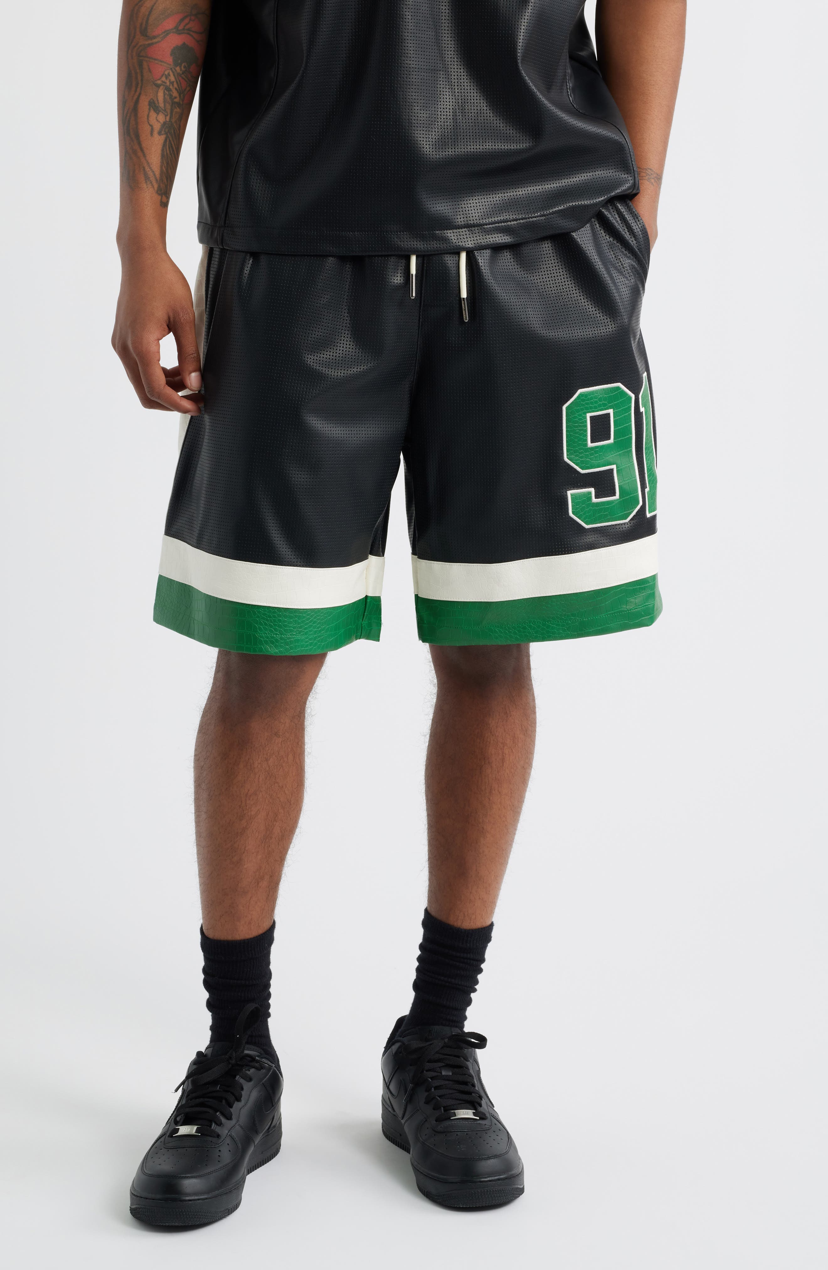 CRIMINAL DAMAGE Stadium Faux Leather Shorts