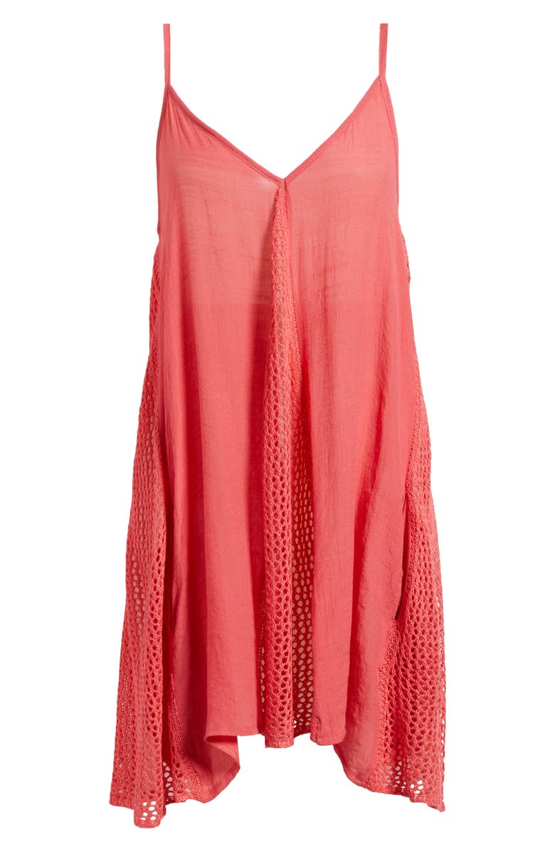 Elan Open Stitch Sleeveless Cover-Up Dress, Alternate, color, Coral