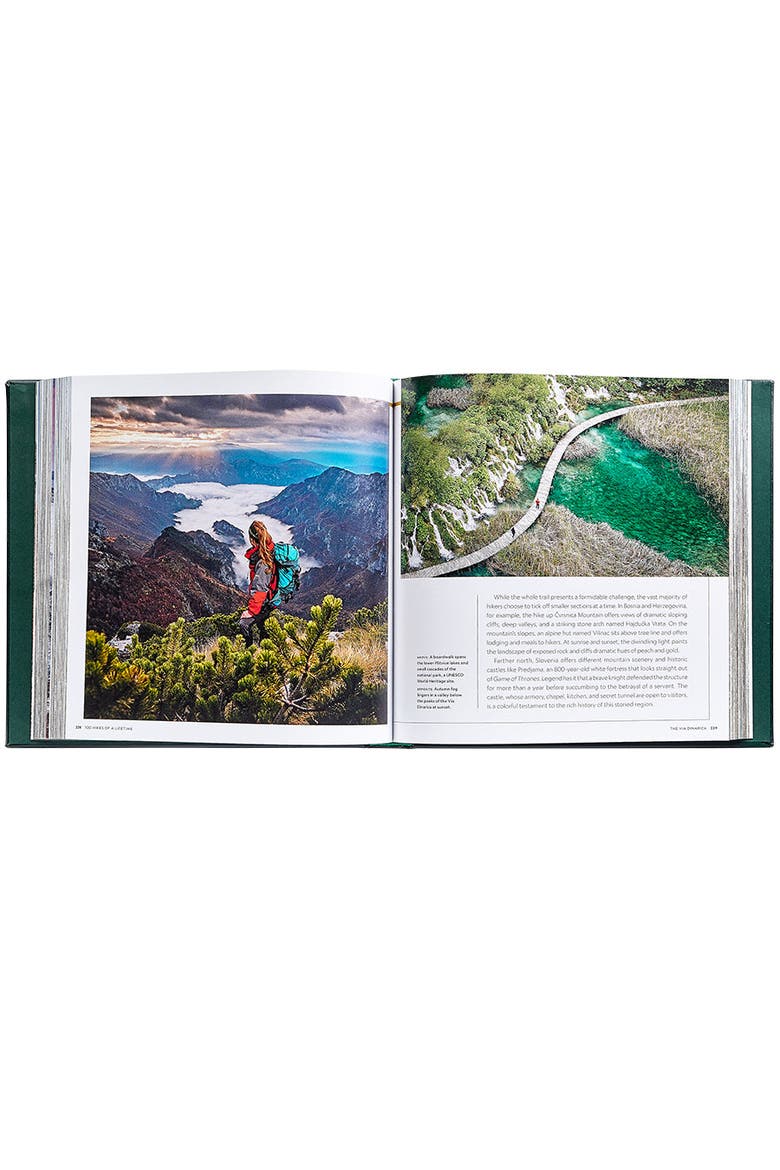 100 Hikes Of A Lifetime Leather Coffee Table Book, Alternate, color, Green
