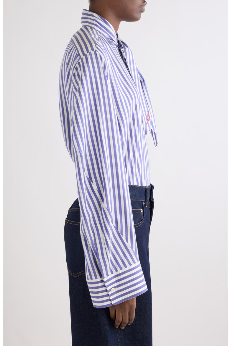 Tie Neck Silk Striped Shirt, Alternate, color, ELECTRIC BLUE/ WHITE
