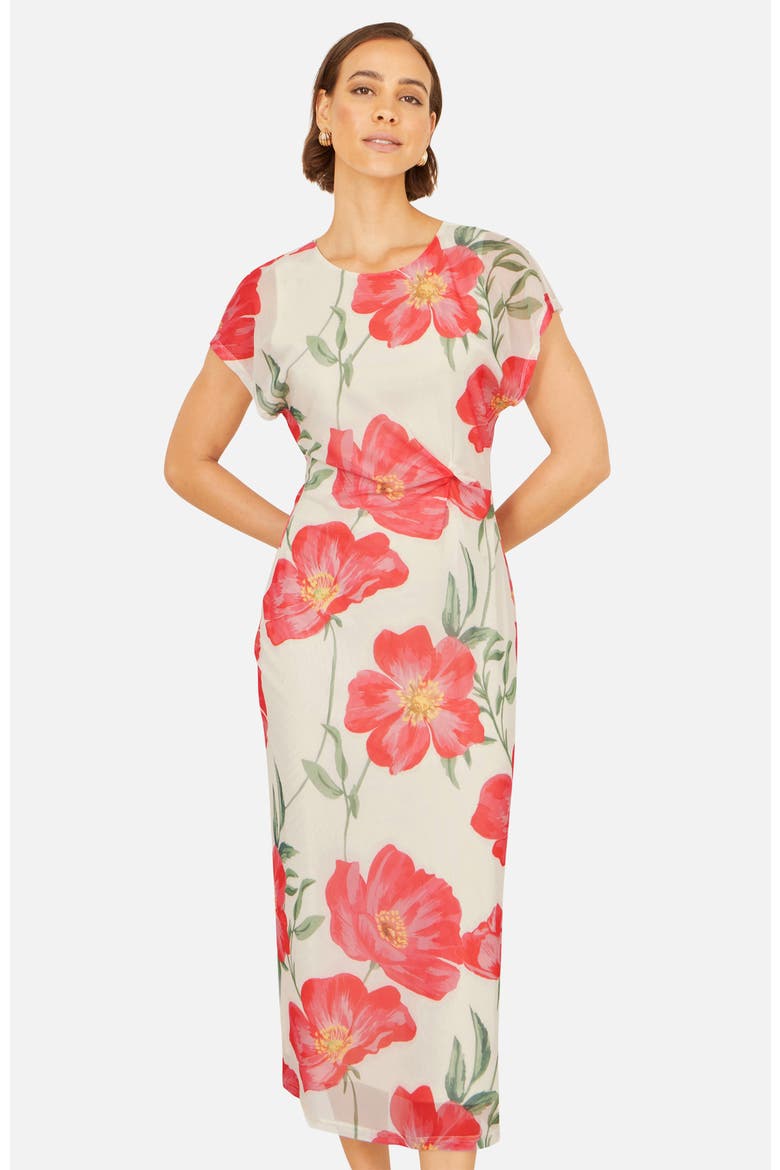 Poppy Print Midi Mesh Dress, Main, color, Ivory