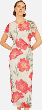 Yumi Poppy Print Midi Mesh Dress