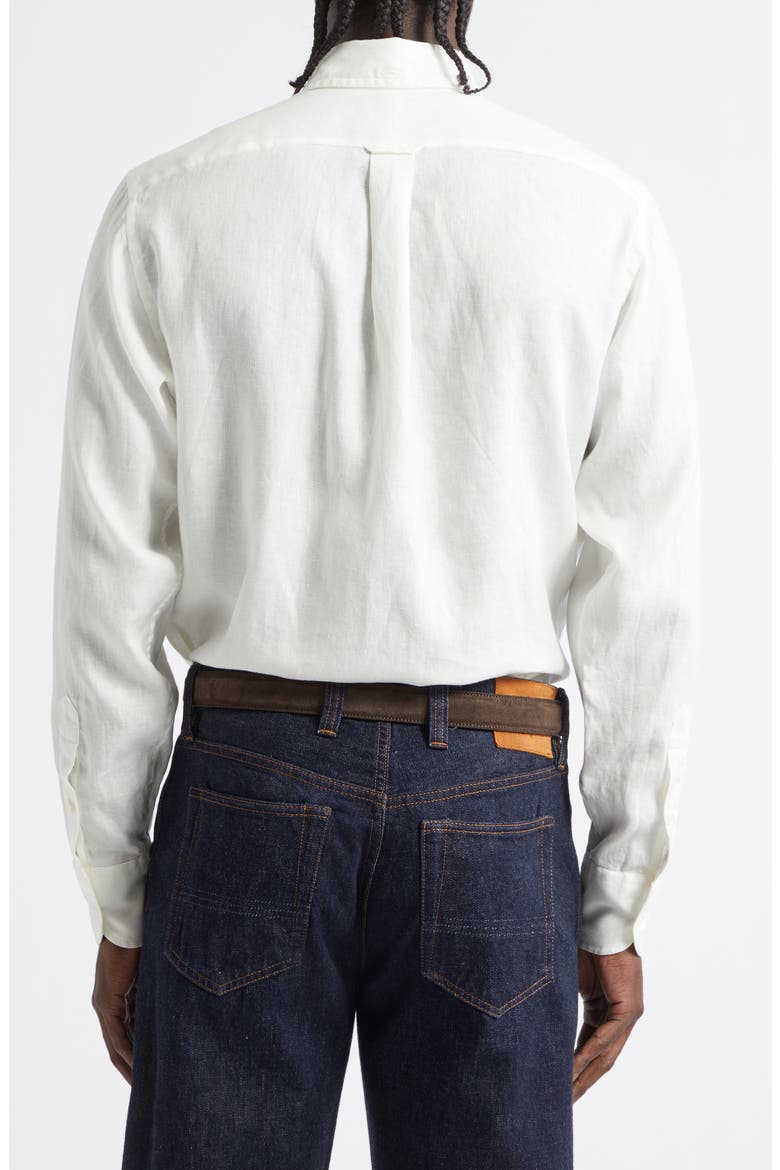Curved Flap Linen Button-Down Shirt, Alternate, color, WHITE