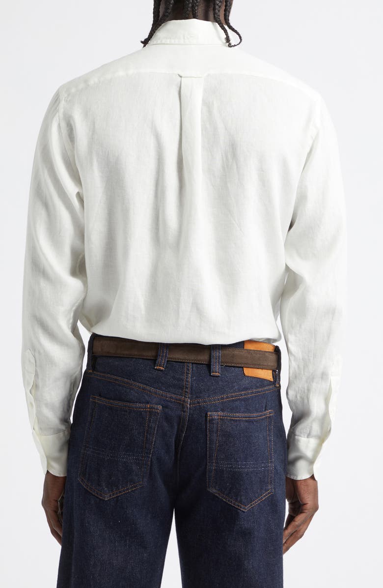 Drake's Curved Flap Linen Button-Down Shirt, Alternate, color, White