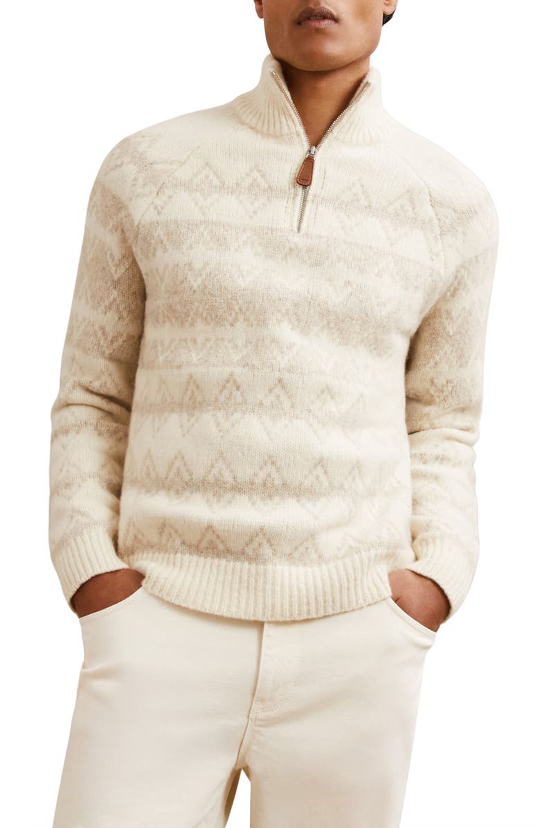 Reiss Claus Quarter Zip Pullover, Main, color, Winter White/Oatmeal