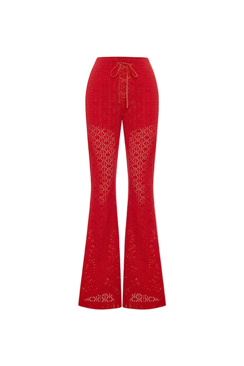 The Broderie Anglaise Edit High Rise Embroidered Flare Pants, Main, color, Red
