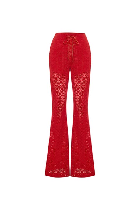 The Broderie Anglaise Edit High Rise Embroidered Flare Pants