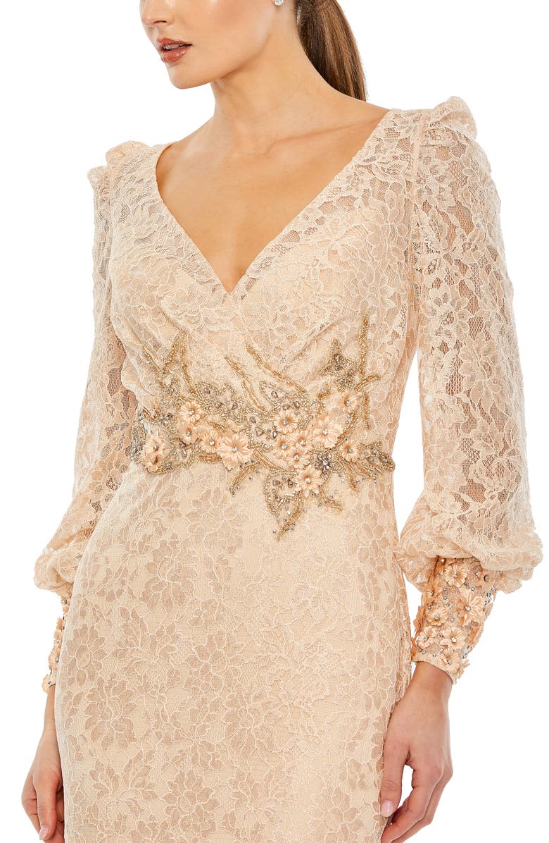Mac Duggal Beaded Detail Lace Long Sleeve Gown, Alternate, color,