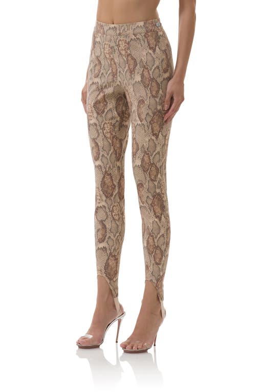 Afrm Tallie Snakeskin Print Stirrup Pants In Brown
