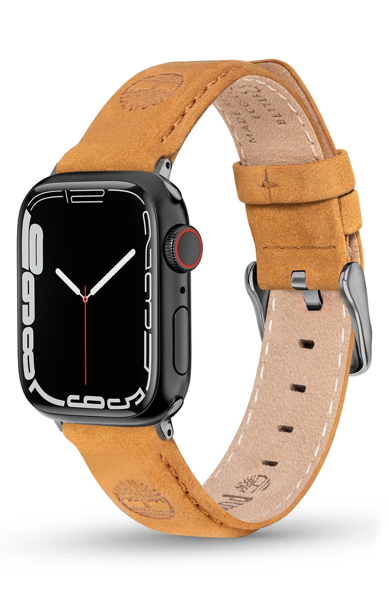 Timberland Water Repellent Leather 22mm Smartwatch Watchband, Alternate, color, Camel