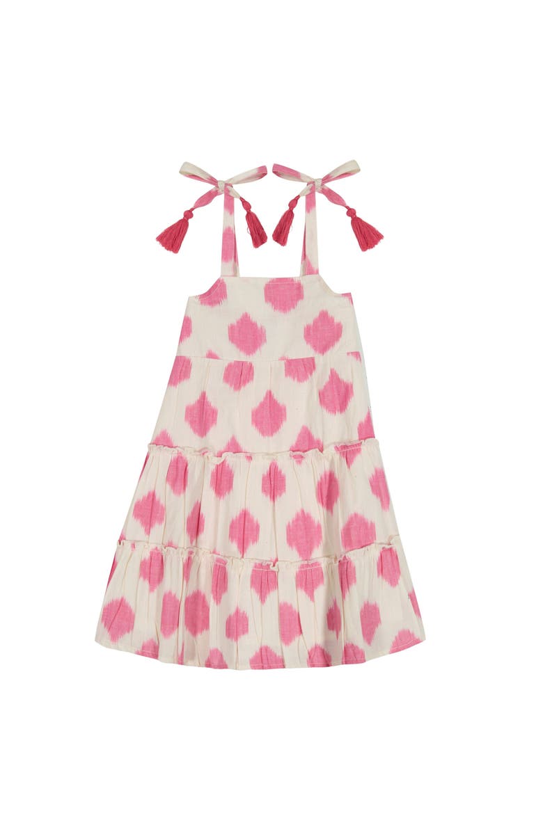 Mer St. Barth Bella Girl's Shoulder Tie Sundress White Pink Ikat, Main, color, White Pink Ikat