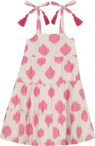 Mer St. Barth Bella Girl's Shoulder Tie Sundress White Pink Ikat