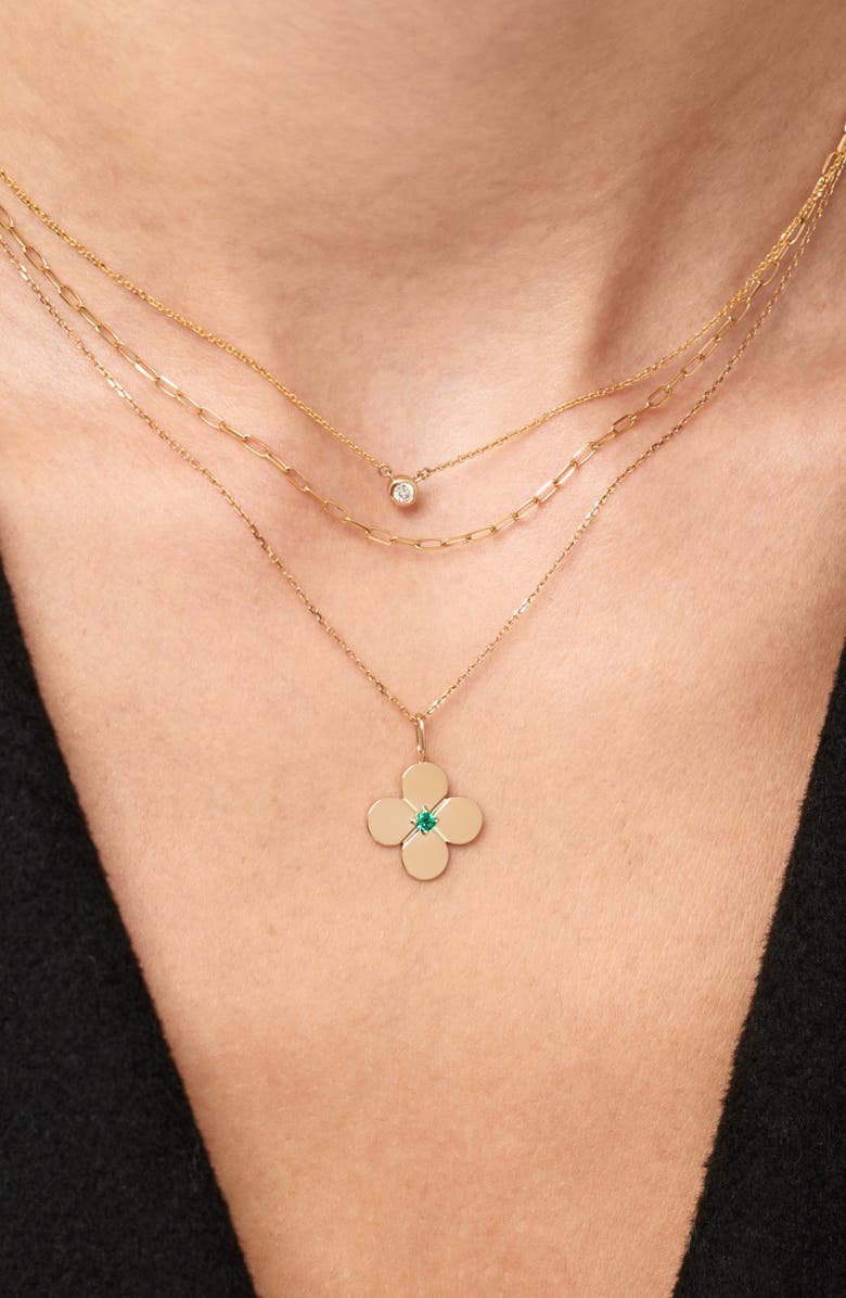 Ana Luisa Solid Yellow Gold - Large Flower Charm Necklace, Alternate, color, Emerald