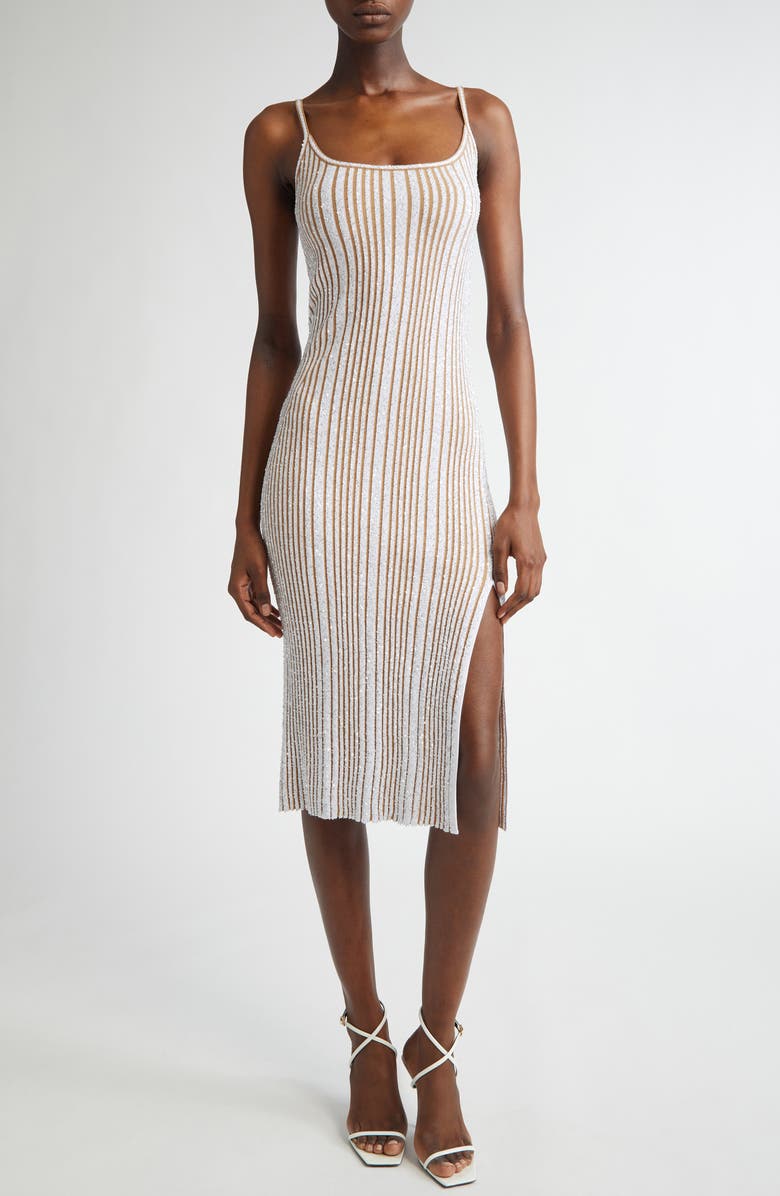 Missoni Sequin Rib Knit Body-Con Sweater Dress, Main, color, White/ Beige