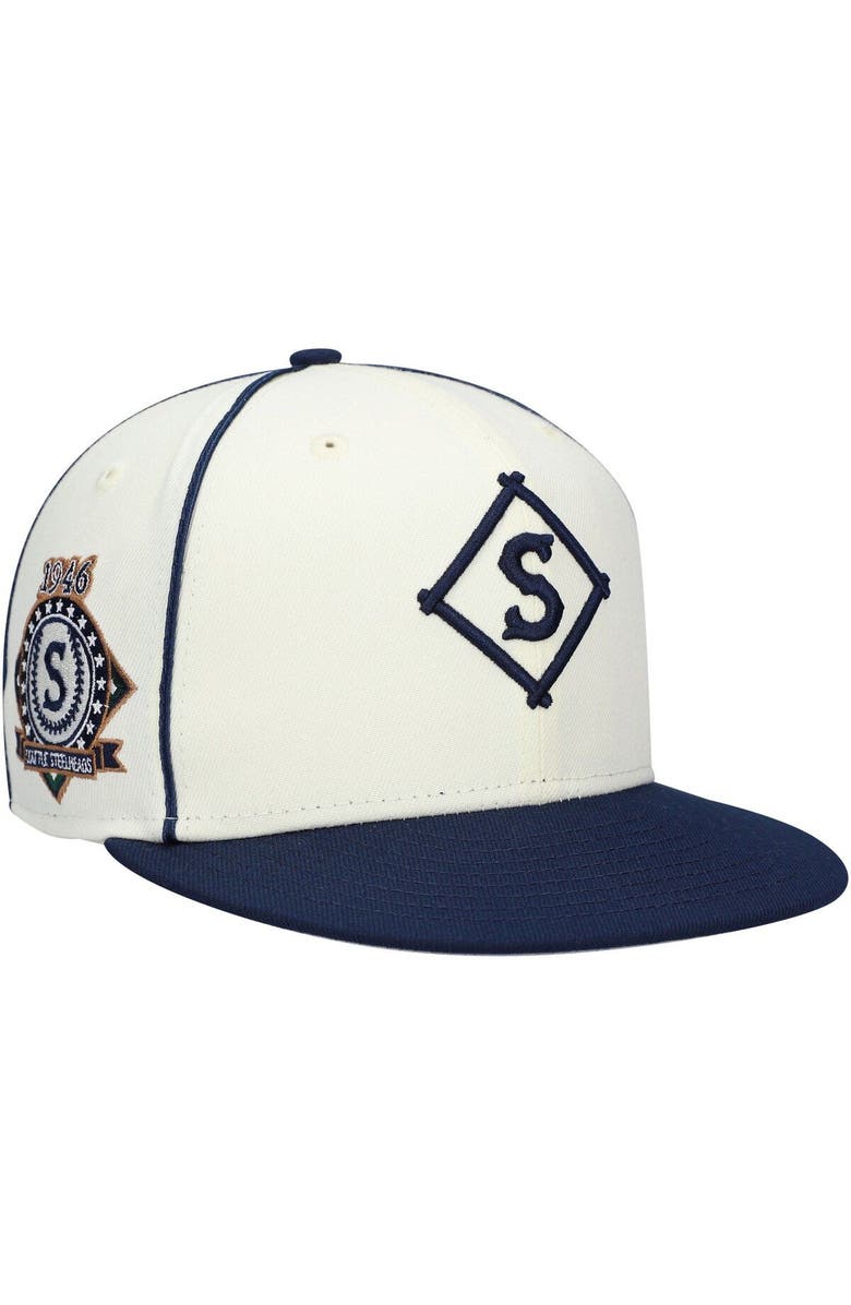 RINGS & CRWNS Men's Rings & Crwns Cream/Navy Seattle Steelheads Team Fitted Hat, Alternate, color, 