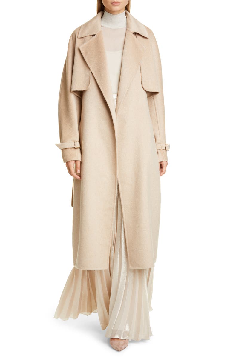 Max Mara Agar 2-in-1 Double Face Camel Hair & Cashmere Trench Coat, Main, color, 