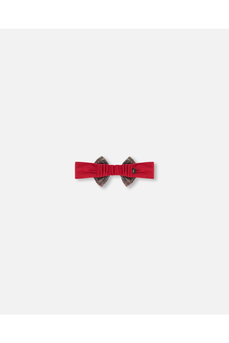 Girl's Headband With Glittering Tulle Bow Red Plaid, Alternate, color, Jester Red