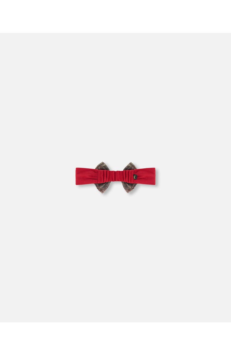 Deux par Deux Girl's Headband With Glittering Tulle Bow Red Plaid, Alternate, color, Jester Red