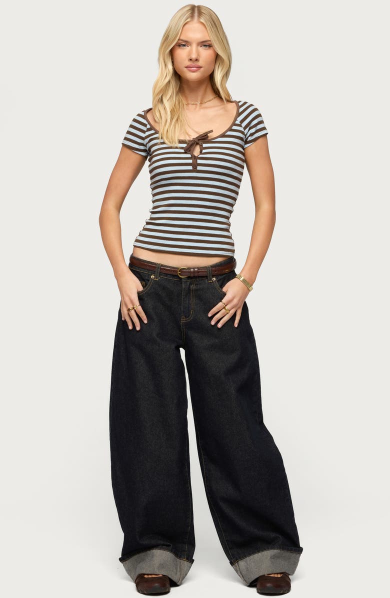 EDIKTED Emberly Stripe Raglan Crop Top, Alternate, color, 